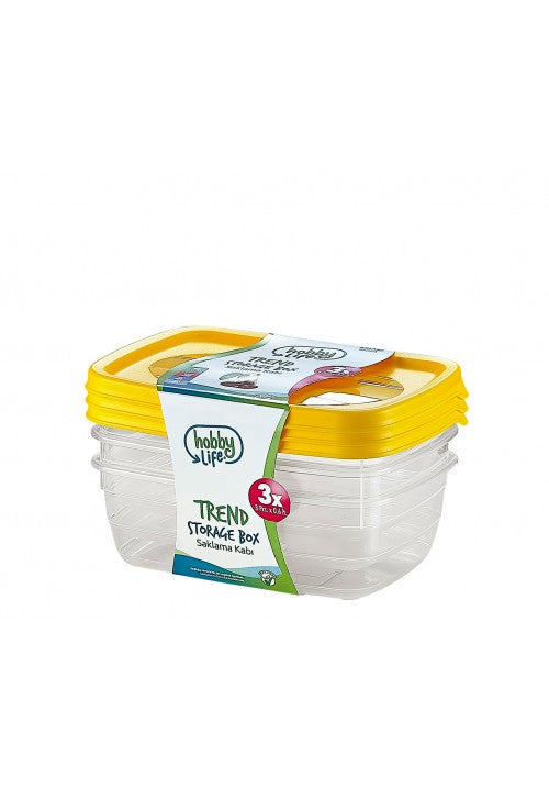Hobby Trend Rectangular Plastic Food Storage Container 0.6 Litre Pack of 3 Assorted Colours 021015 (Parcel Rate)