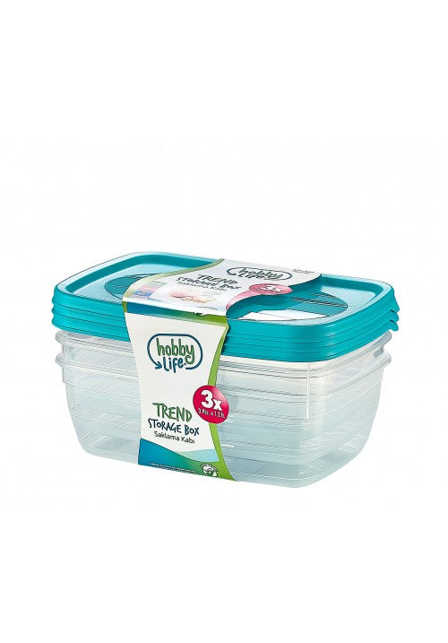 Hobby Trend Rectangular Plastic Food Storage Container 1.2 Litre Pack of 3 Assorted Colours 021016 (Parcel Rate)