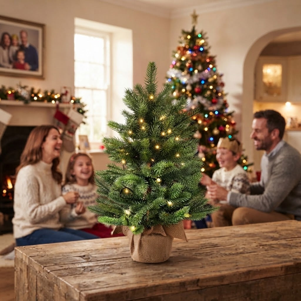 Battery-Operated Tree with 28 LEDs in Hessian Pot – 60 cm SKU 324397