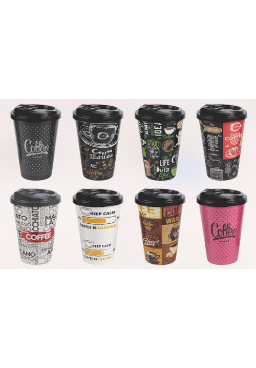 Hobby Plastic Reusable Travel Coffee Cup 450ml Assorted Designs 031273 (Parcel Rate)