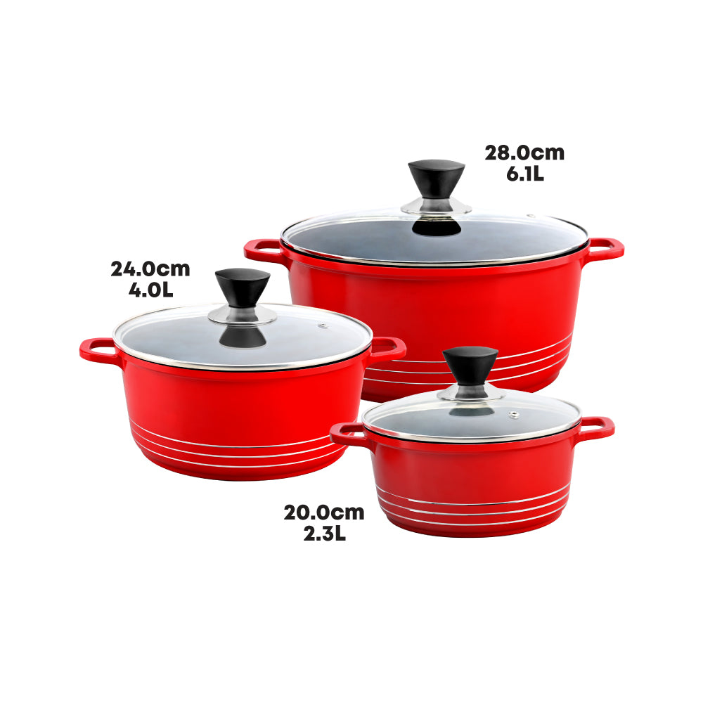 Laria Non Stick Die Cast Stockpot Pan Set 3pcs Red 10568 / AA2211