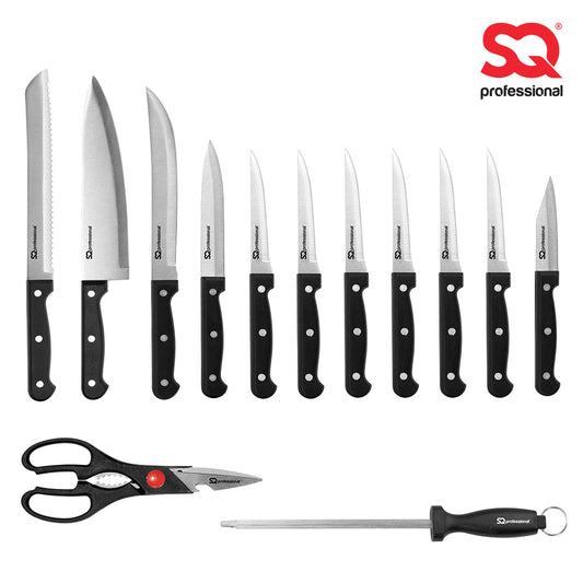 SQ Professional Stainless Steel Knife Set of 14 including Block and Scissors 10941 (Parcel Rate)