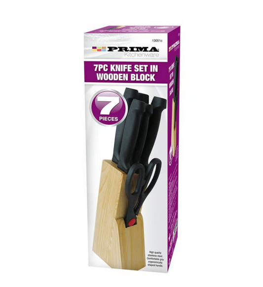 Prima Stainless Steel Knife Set of 7 including Knife Block 13051C (Parcel Rate)