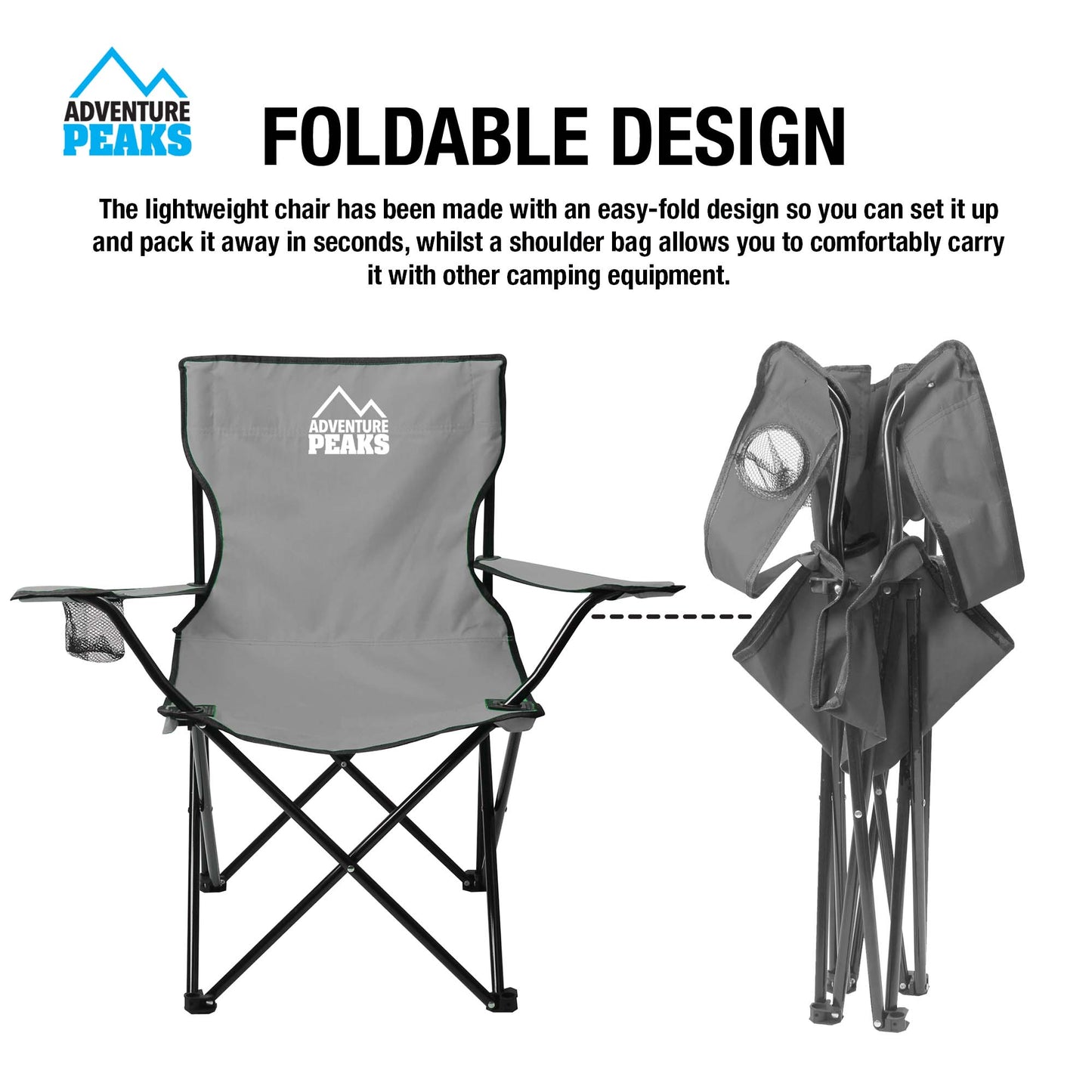 Foldable Outdoor Garden Camping Chair with Carry Bag 50 x 50 x 80 cm Grey 1433