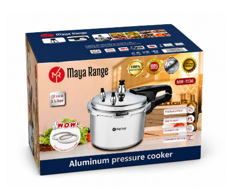 Maya Range Aluminium Pressure Cooker for Fast Induction Cooking 5 Litre 22cm Extra Gasket SKU MW-MR1136-PP