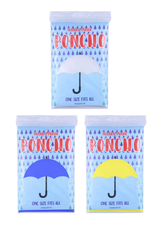 Hooded Plastic Poncho One Size Assorted Colours N09050 (Large Letter Rate)