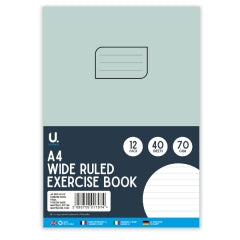 U. A4 Wide Ruled Exercise Book 40 Sheets 70gsm 29.7x21x0.5cm 170g SKU MW-5060082944321-PP