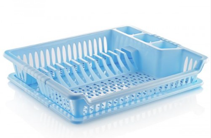 Plastic Dish Drainer with Drip Tray for Drying Crockery and Cutlery Hobby Violet Light Blue SKU 041101