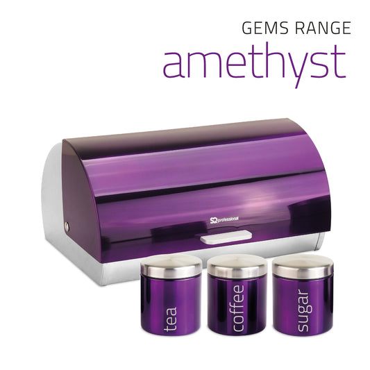 SQ Professional Gems Metal Bread Bin with 3 Canisters Amethyst 2582 (Big Parcel Rate)