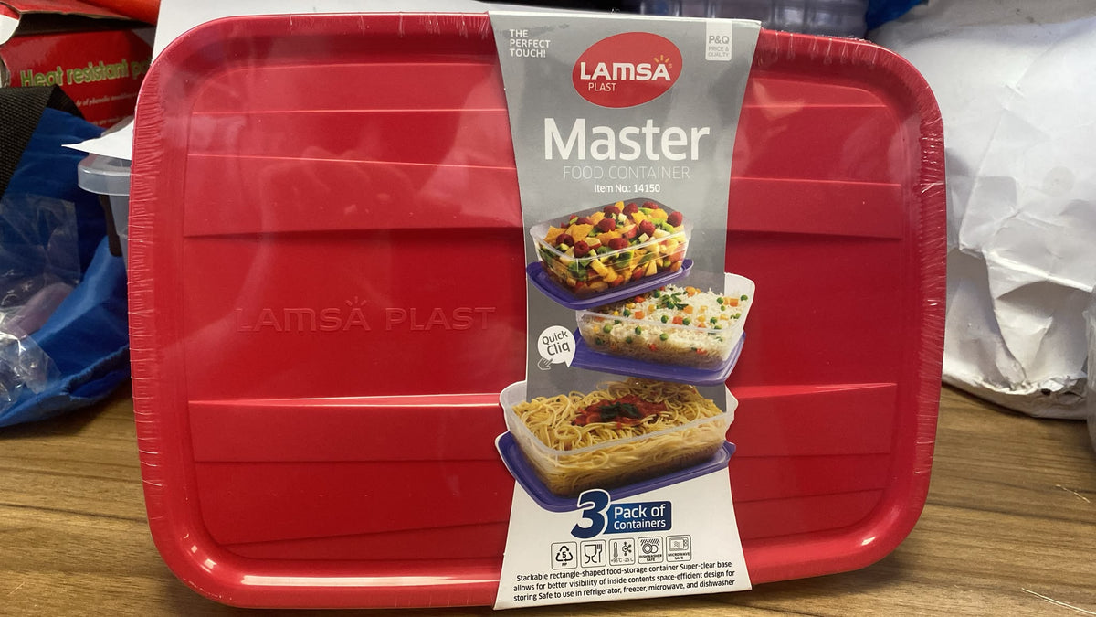 Lamsa Plast Master Plastic Food Containers for Kitchen Storage 3 Pack 99% Airtight Red 1.2L 1.8L 3.0L 375g SKU MW-6222045905735-PP