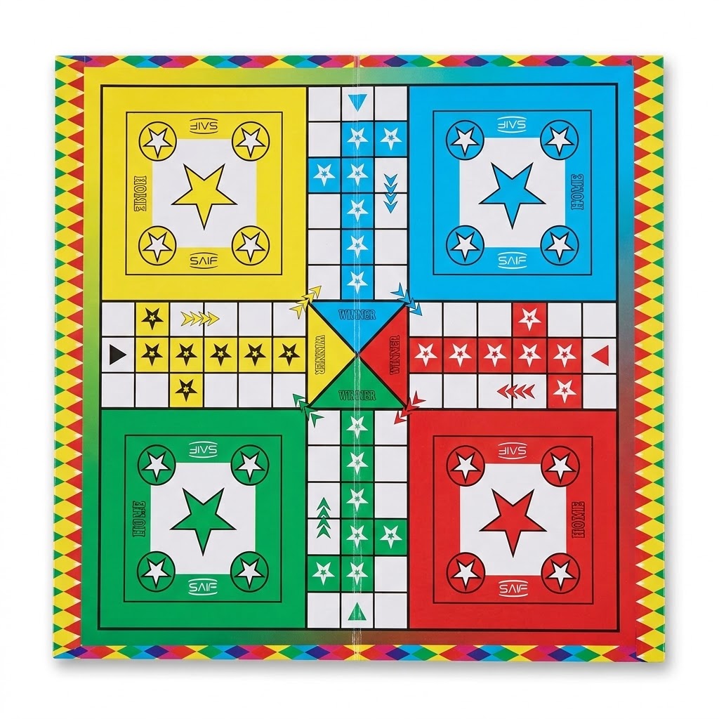 All-In-One Board Game Set – Ludo, Chess, Snakes & Ladders, Alquerque – Double-Sided Design, 920g, SKU-LUDO24
