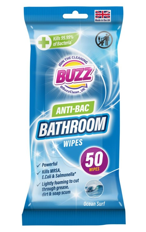 Buzz Bathroom Antibacterial Wipes 50 Pack Ocean 321594 / 324256 (Parcel Rate)
