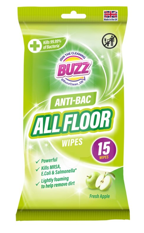 Buzz All Floor Antibacterial Wipes 15 Pack Apple 321596 / 324257 (Parcel Rate)