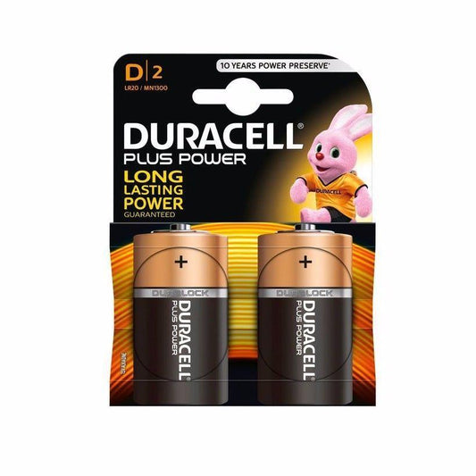 2x Duracell D Batteries Plus Power Non Rechargeable 2490 A (Parcel Rate)