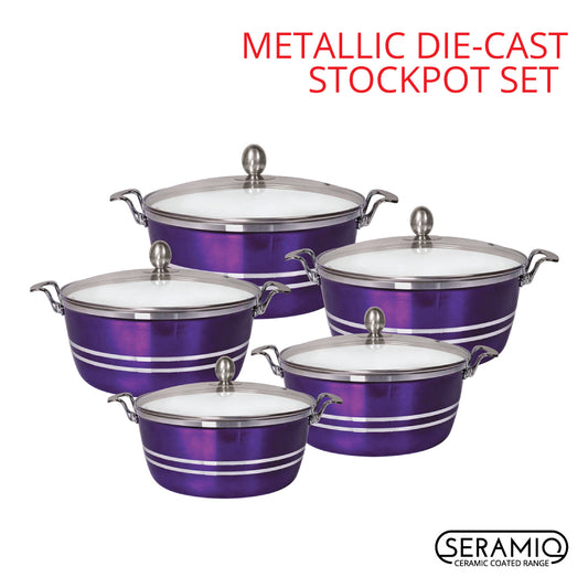 SQ Professional Metallic Die Cast Stockpot Set of 5 Amethyst 4250 A (Big Parcel Rate)