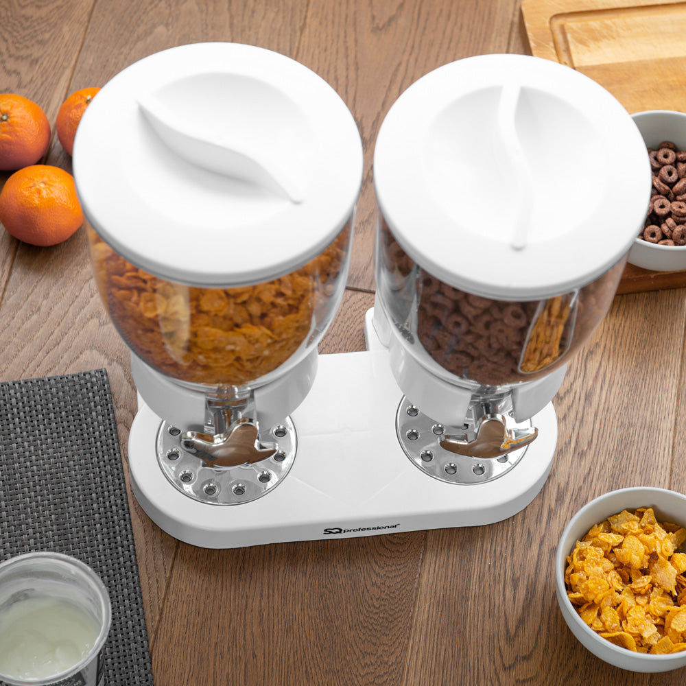 SQ Professional Plastic Double Hotel Cereal Dispenser 2 x 0.5L White 1740 / 4326 (Big Parcel Rate)