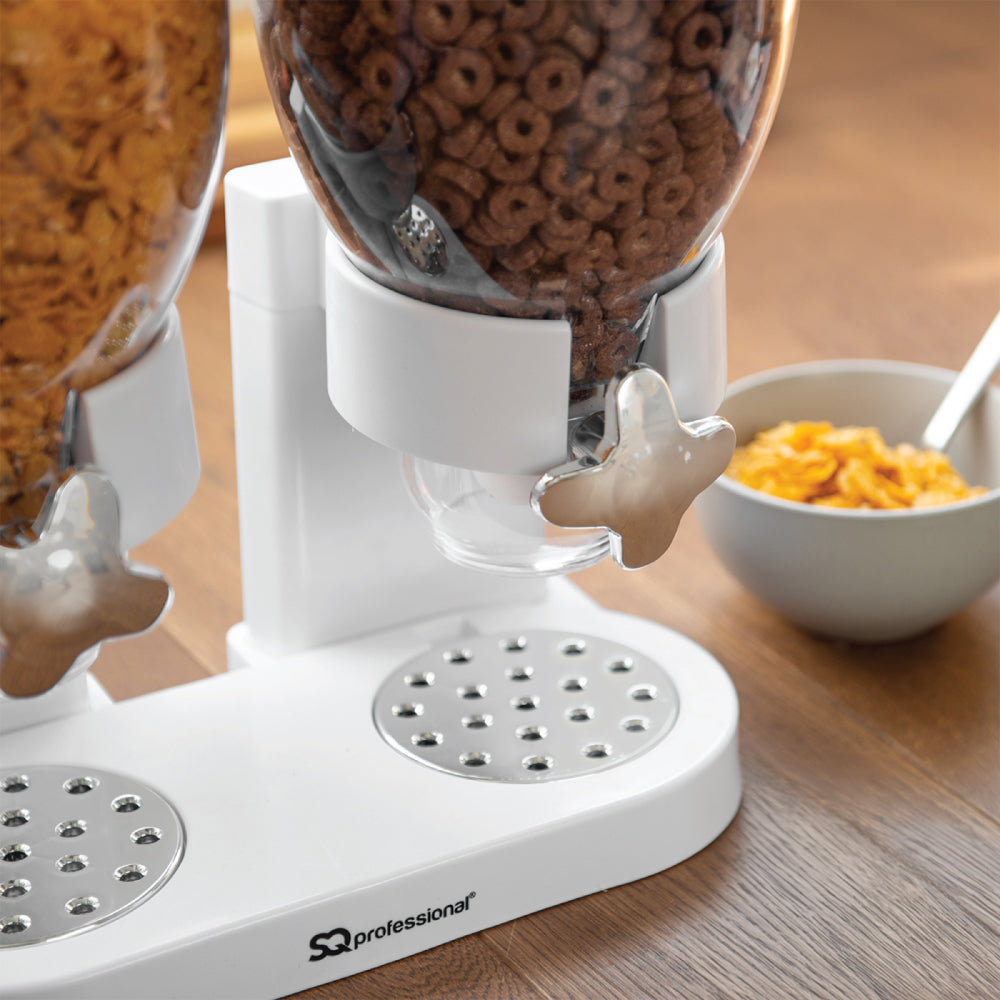 SQ Professional Plastic Double Hotel Cereal Dispenser 2 x 0.5L White 1740 / 4326 (Big Parcel Rate)