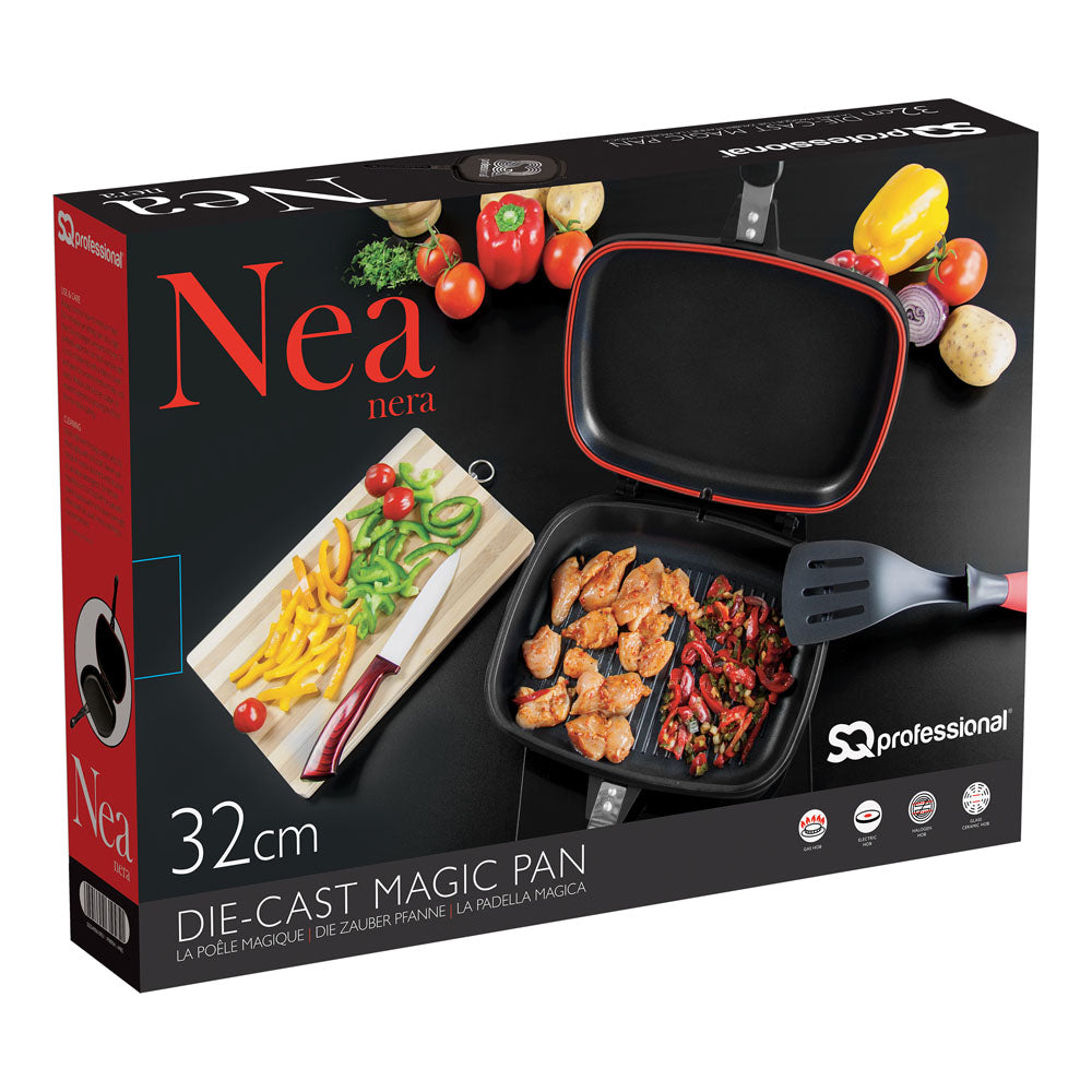 SQ Professional Nea Diecast Double Sided Magic Pan 32cm Nera Black 4482 (Parcel Rate)