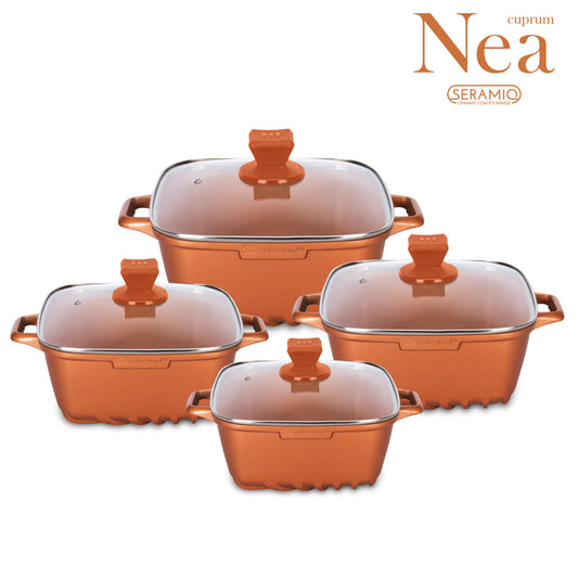 SQ Professional Nea Seramiq Diecast Square Stockpot Set of 4 Cuprum 4927 (Big Parcel Rate)