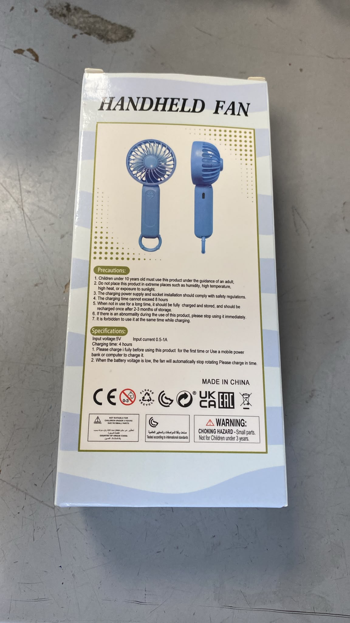 Hand Fan 3Speed USB-Charging 5V 0.5-1A SG-9061 8x16x5cm 100g