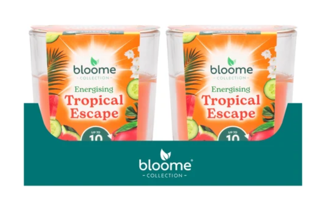 Bloome Glass Jar Candle for Home Fragrance Energising Tropical Escape 10 Hour Burn 95g Orange Wax SKU MW-5056683934878-PP