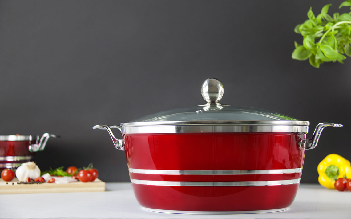 SQ Professional Metallic Die Cast Stockpot Set of 5 Ruby 4202