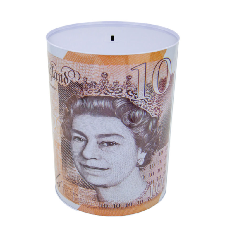 Large Coin Money King Or Queen Tin Piggy Bank Savings Box – 15 x 22cm, Assorted Royal Designs