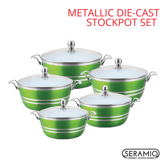 SQ Professional Metallic Die Cast Stockpot Set of 5 Emerald 5347 A (Big Parcel Rate)
