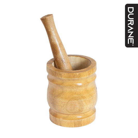 Durane Wooden Mortar & Pestle Medium 13 x 15cm Light Wood 5922 (Parcel Rate)