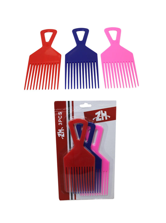 Plastic 3 Piece Afro Hair Styling Hair Comb Long Teeth Untangling Comb 18 x 7cm Assorted Colours 5945 (Large Letter Rate)