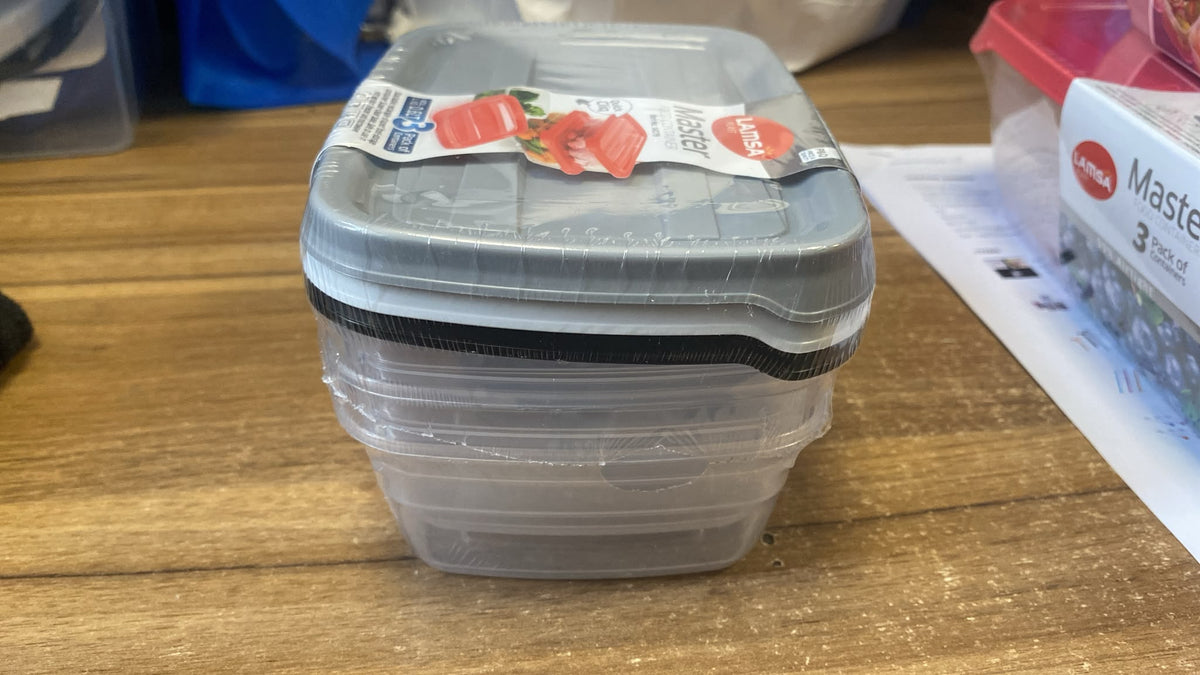 Lamsa Master Plastic Food Containers for Organised Kitchen Storage 3 Pack Stackable 0.6L 11.8x16.2x5.6cm BPA-Free Grey/Clear 160g SKU MW-6222045906268-PP