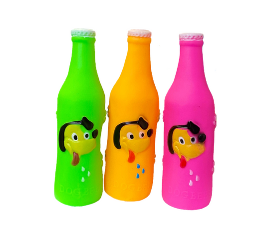 Pet Dog Toy Squeaky Dog Beer Bottle Design 18 x 5.3cm Assorted Colours 6649 A (Parcel Rate)