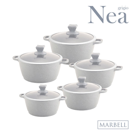 SQ Professional Nea Marbell Effect Diecast Stockpot Set of 5 Grigio 6761 (Big Parcel Rate)