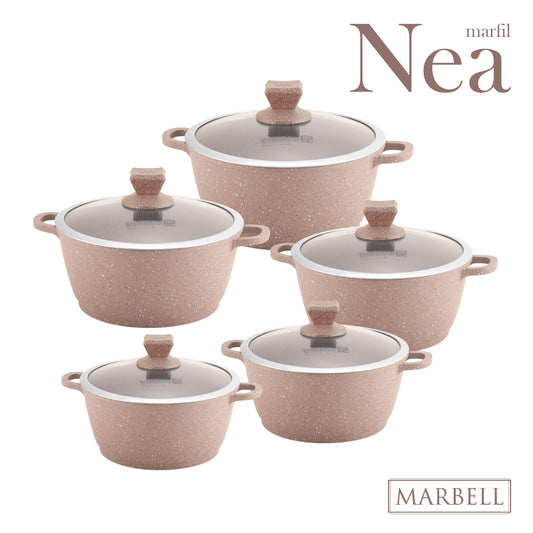 SQ Professional Nea Marbell Effect Diecast Stockpot Set of 5 Marfil 6762 (Big Parcel Rate)