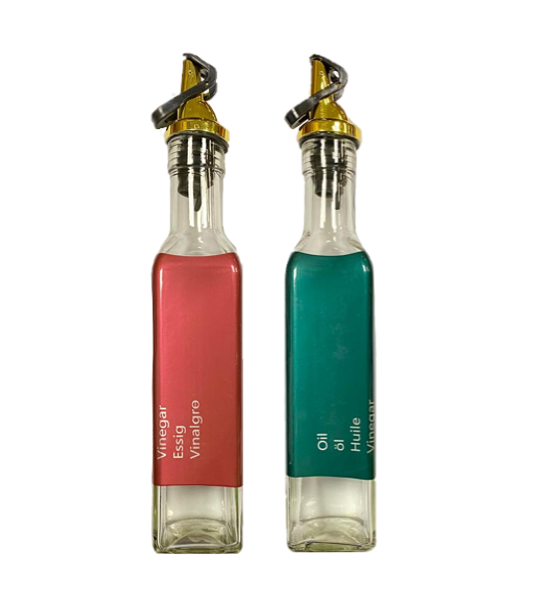 Clear Glass Oil and Vinegar Bottle with Coloured Label 250ml Assorted Colours 6812