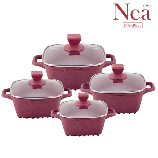 SQ Professional Nea Marbell Effect Square Stockpot Set of 4 Rossa 6902 (Big Parcel Rate)