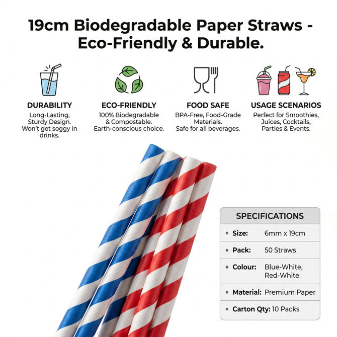 Biodegradable Paper Straws 6MM x 190MM 50pack ST80141