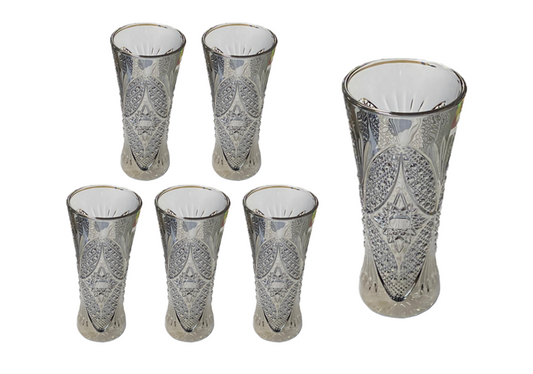 Small Half Pint Decorated Drinking Glass 15 x 7 cm Set of 6 Black Grey 7058 (Parcel Plus Rate)