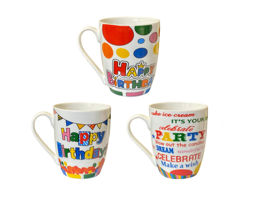 Ceramic Tea Coffee Mug with Happy Birthday Print 10 x 8 cm Assorted Designs 7082 (Parcel Plus Rate)