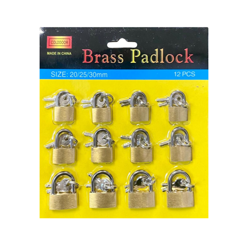 Brass Padlocks Pack of 12 Assorted Sizes 20 / 25 / 30 mm 7162 Parcel Rate)