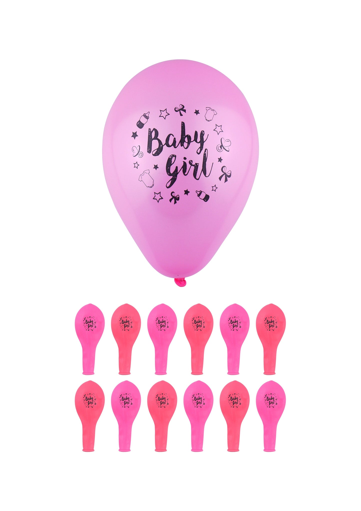 'Baby Girl' Party Birth Celebration Balloons 23 cm Pack of 12 Pink X38746 (Large Letter Rate)