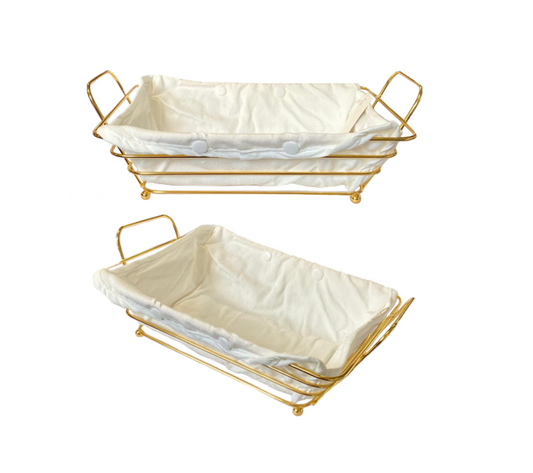 Rectangle Metal Wire Fruit Bread Serving Basket Gold with Handles 26 x 19 x 7 cm 7303 (Parcel Rate)