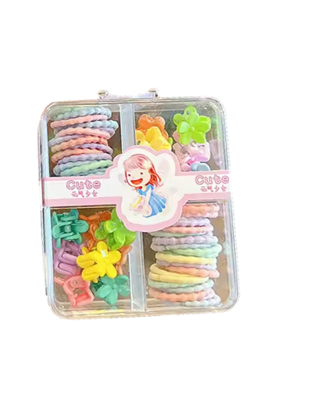 Mini Box of 3 Assorted Flower / Rabbit Hair Accessories Clips and Elastic Bands 1.5 - 2 cm Assorted Colours 7335 (Large Letter Rate)
