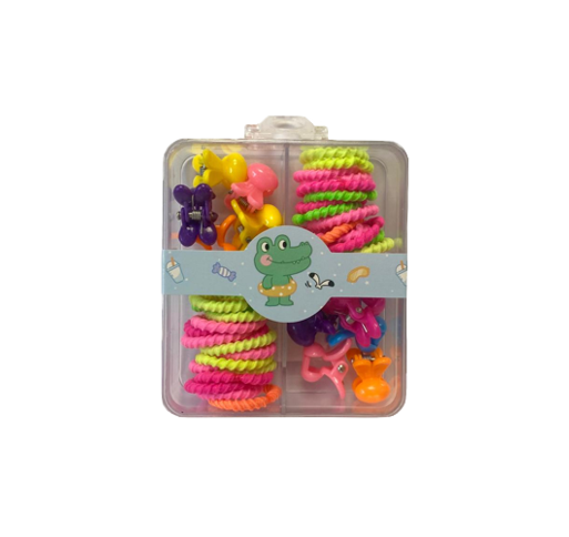 Mini Box of 3 Assorted Flower / Rabbit Hair Accessories Clips and Elastic Bands 1.5 - 2 cm Assorted Colours 7335 (Large Letter Rate)