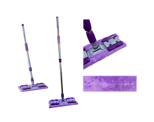 Extendable Microfibre Flat Floor Mop + Extra Mop Refill Pad 75 / 115 cm Assorted Colours 7624 (Big Parcel Rate)