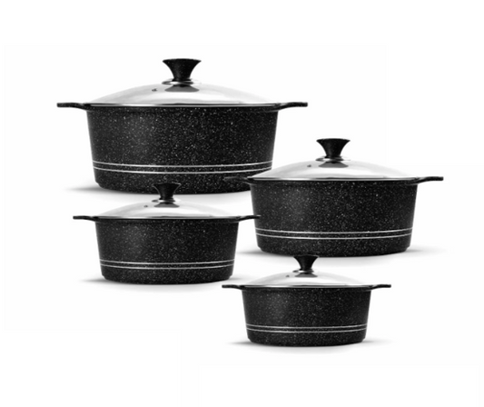 Non Stick Die Cast Stockpot Pan Set of 4 Black 7764 (Big Parcel Rate)