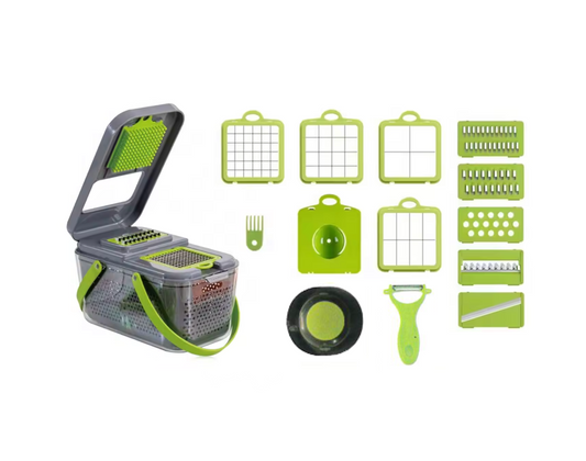 Plastic Multifunction Vegetable and Fruit Chopper Slicer Dicer Box 13.5 x 24 x 13 cm Set of 15 7798 (Parcel Rate)