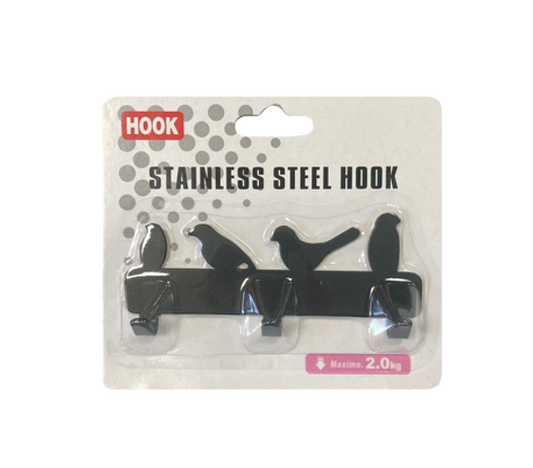 Metal Coat 3 Hook Hanger Rack with Bird Silhouette Design 13cm Black 7848 (Large Letter Rate)