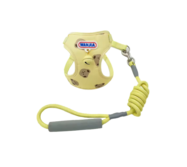 Pastel Dog Leash lead With Soft Harness Vest with Bear Design and Bell 115cm Assorted Colours 7862 (Parcel Rate)