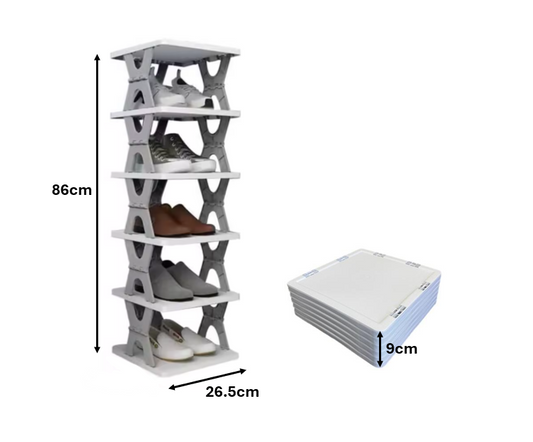 Foldable Collapsible Plastic Shoe Shelf Storage Rack 6 Tier 26.5 x 18.5cm Assorted Colours 7884 (Parcel Rate)